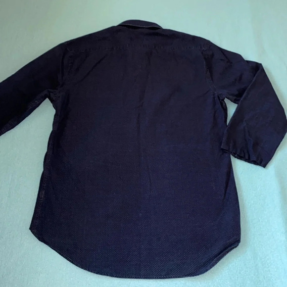 ZARA MAN Slim fit navy with white tiny polka dots long sleeve button up size L - Picture 2 of 9